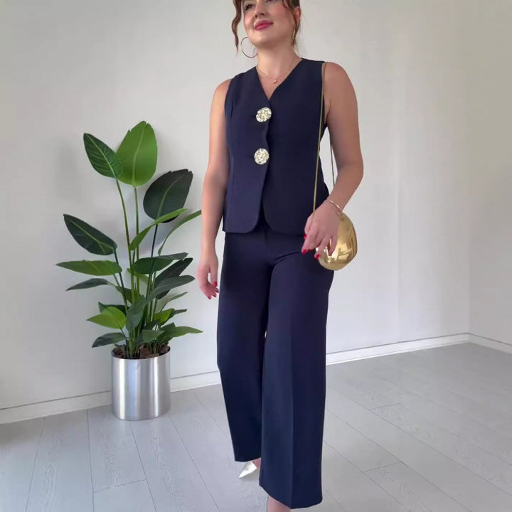 Ladies Elegant Two-Piece Blazer Set with Feminine Silhouette and Chic Trendy Details