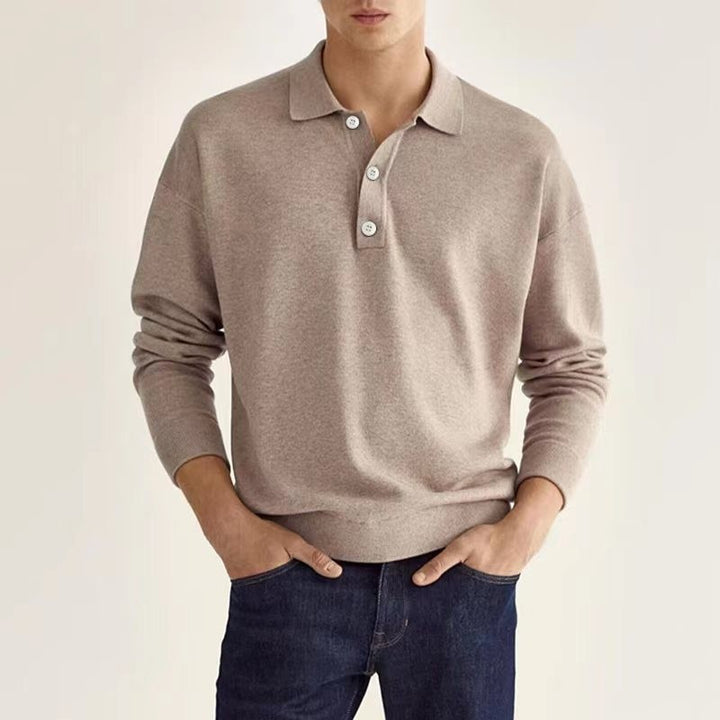 Long sleeve polo shirt for men in breathable fabric with modern button details Lune London