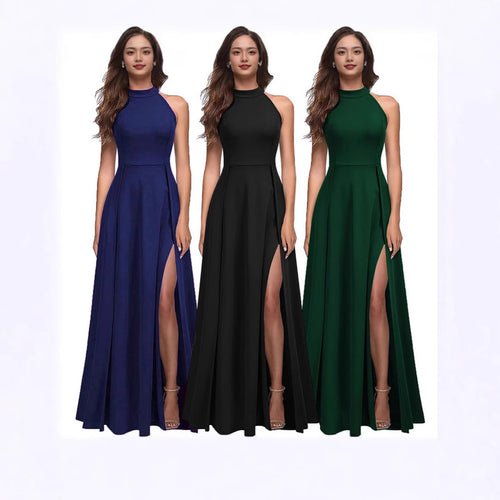 Elegant maxi dress for women with side slits and high collar Amarae