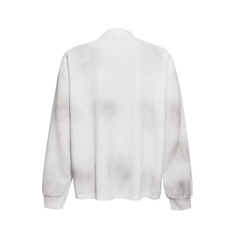 Women’s Oversized Sweatshirt with Waffle Texture, Round Neck and Ruins Sketch Print Amarae