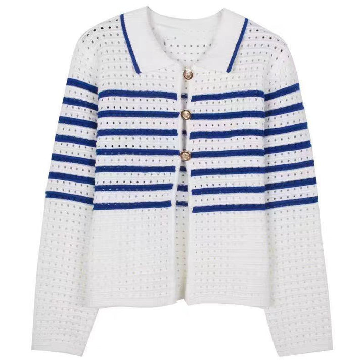 Cardigan en tricot pour femmes avec motif rayé maritime et détails de boutons Chic & Stil