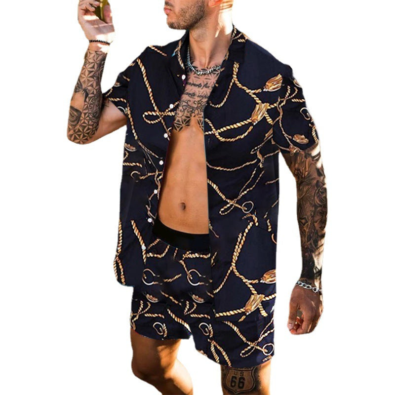 Men's short sleeve suit style with chic maritime print and style