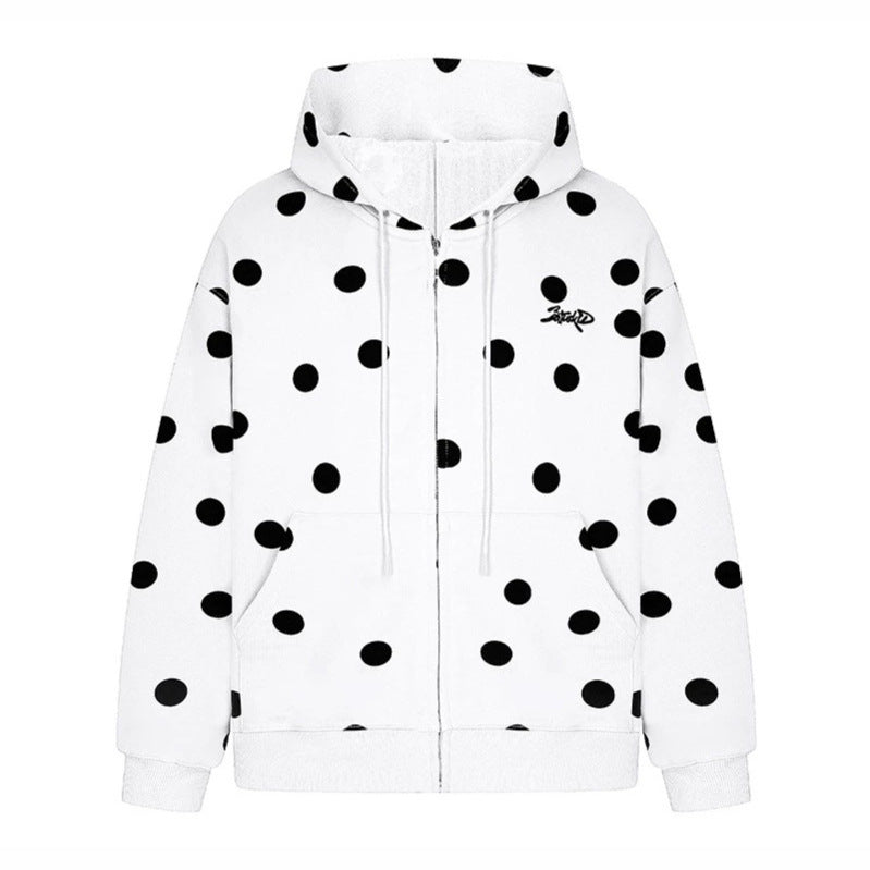 Women's hooded sweat jacket with full zip, oversized cut and polka dot print Amarae