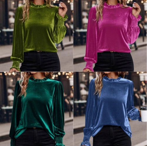 Dames Élégant et Ludique Plissé Velours Top Chic & Stil