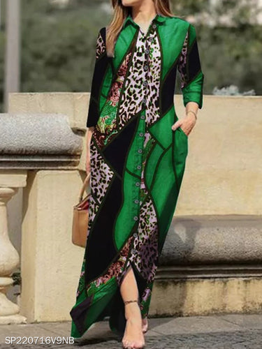 Maxi dress for women with artistic pattern and button design Amarae