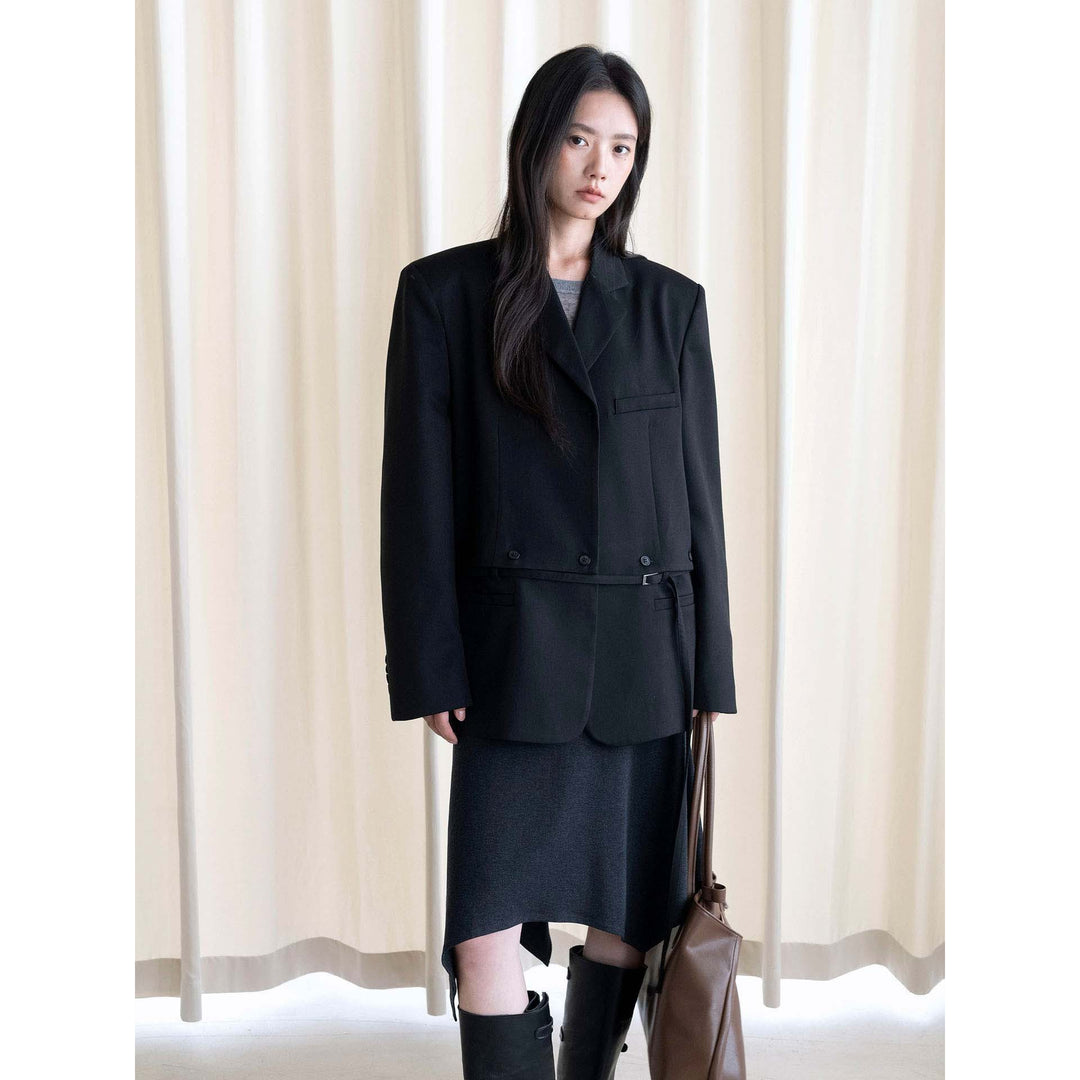 Women's Boxy Cut Blazer with Extended Shoulder and Clean Lapel Amarae
