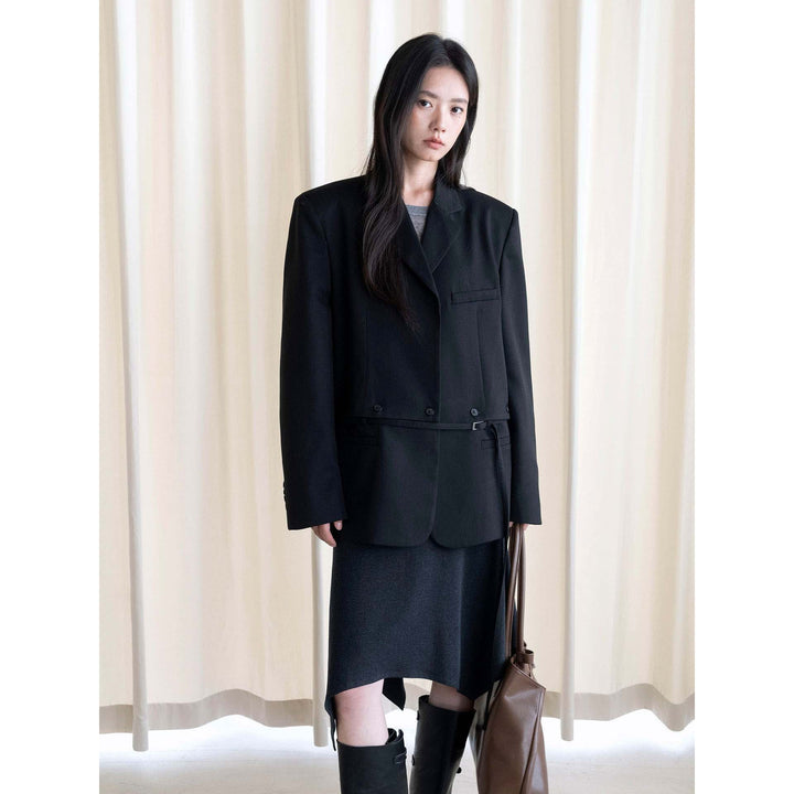 Women's Boxy Cut Blazer with Extended Shoulder and Clean Lapel Amarae