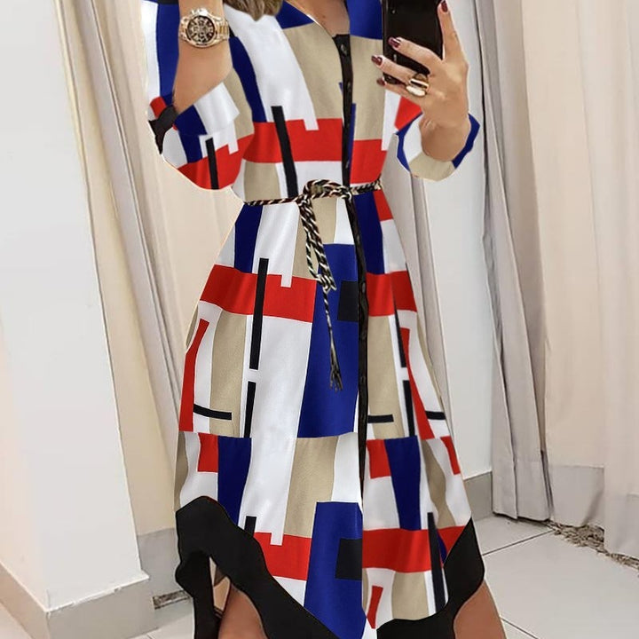 Striped midi shirt dress for women with fitted belt Lune London