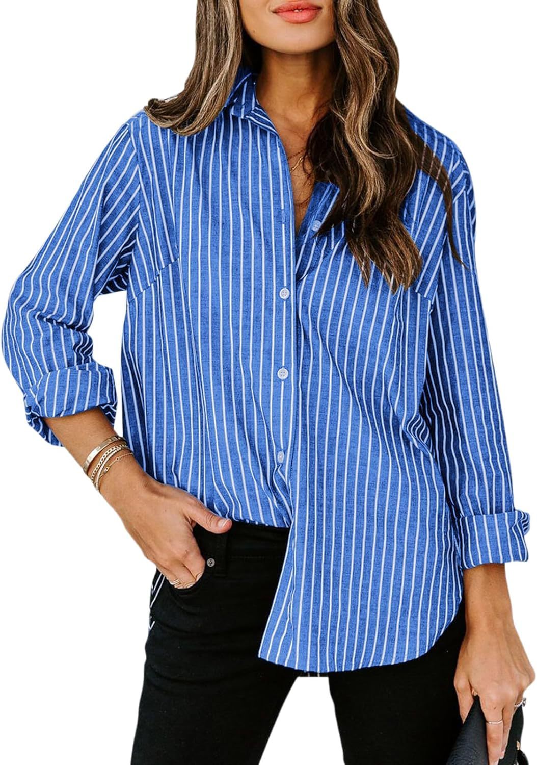 Women's Striped Blouse with Classic Collar and Casual Cut Lune London