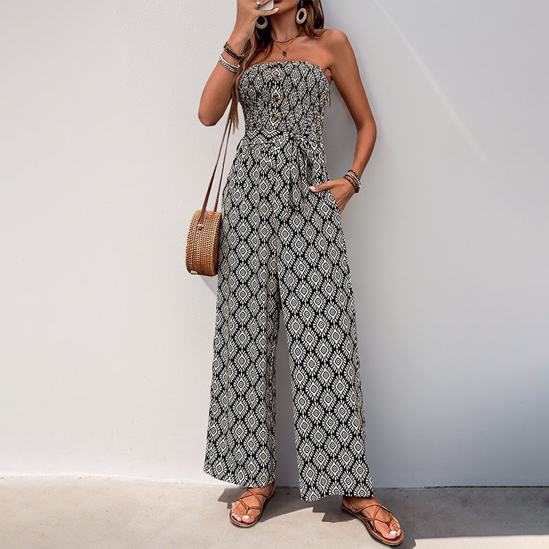 Casual jumpsuit for women with elastic top and trendy pattern Lune London