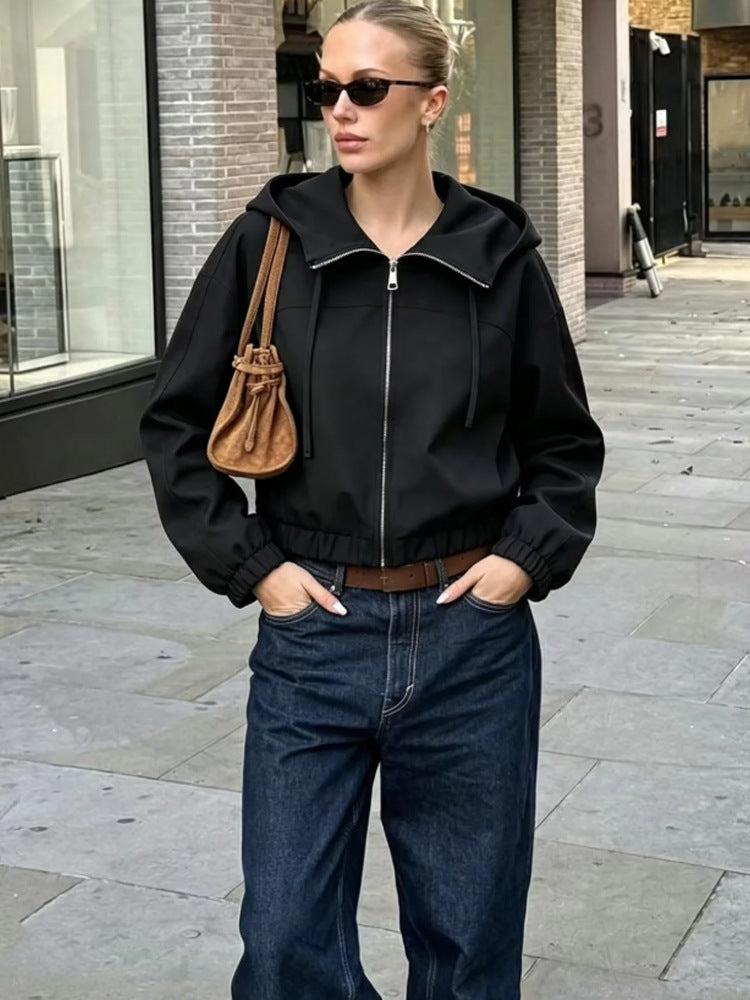 Women Light Hooded Jacket Cropped with Elastic Hem Amarae