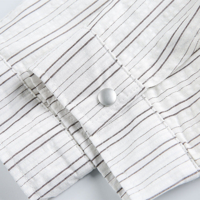 Unisex Striped Overshirt Jacket with Shirt Collar and Concealed Zipper Amarae