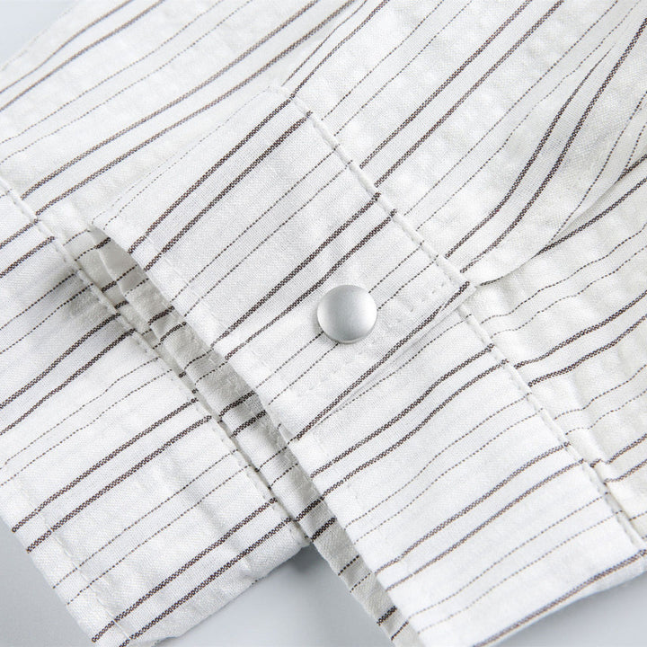 Unisex Striped Overshirt Jacket with Shirt Collar and Concealed Zipper Amarae