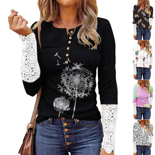 Women Fashion Long Sleeve T-shirt with Lace Sleeves Amarae