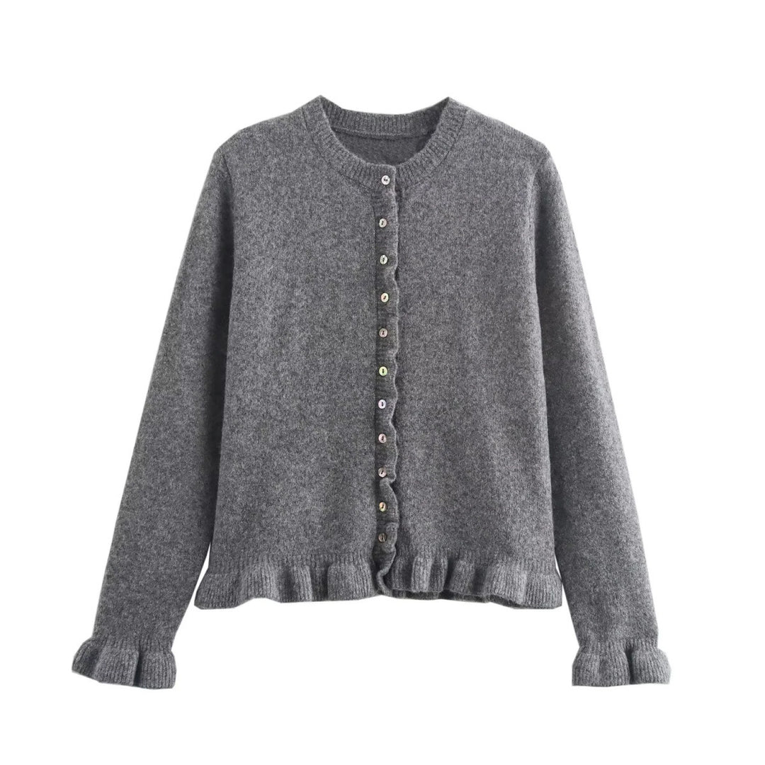 Women knitted vest with decorative ruffle trim and button closure Lune London