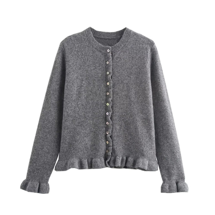 Women knitted vest with decorative ruffle trim and button closure Lune London