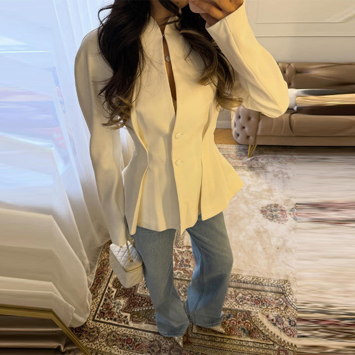Women's Tailored Short Jacket with Stand Collar, Slit Neckline and Princess Seams Amarae