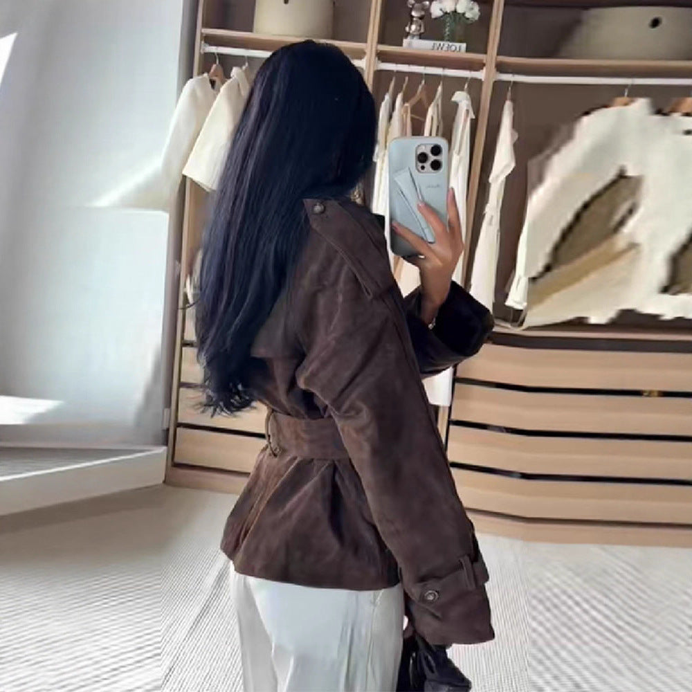 Jacket for women in faux leather with a trendy wrap design and wide sleeves Lune London