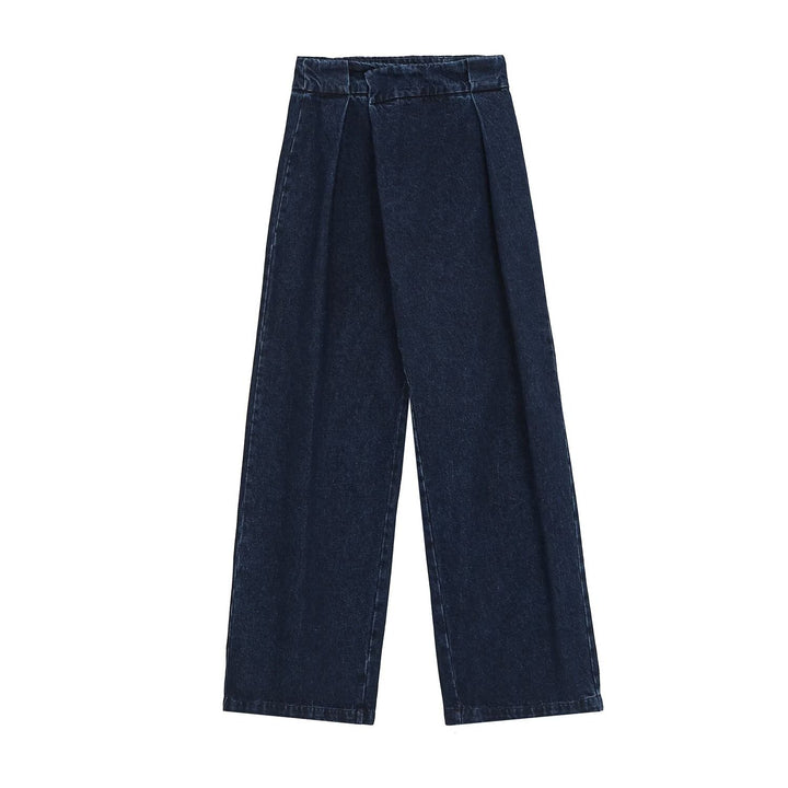 Ladies Wide High-Waist Pleated Denim Trousers with Crease Amarae