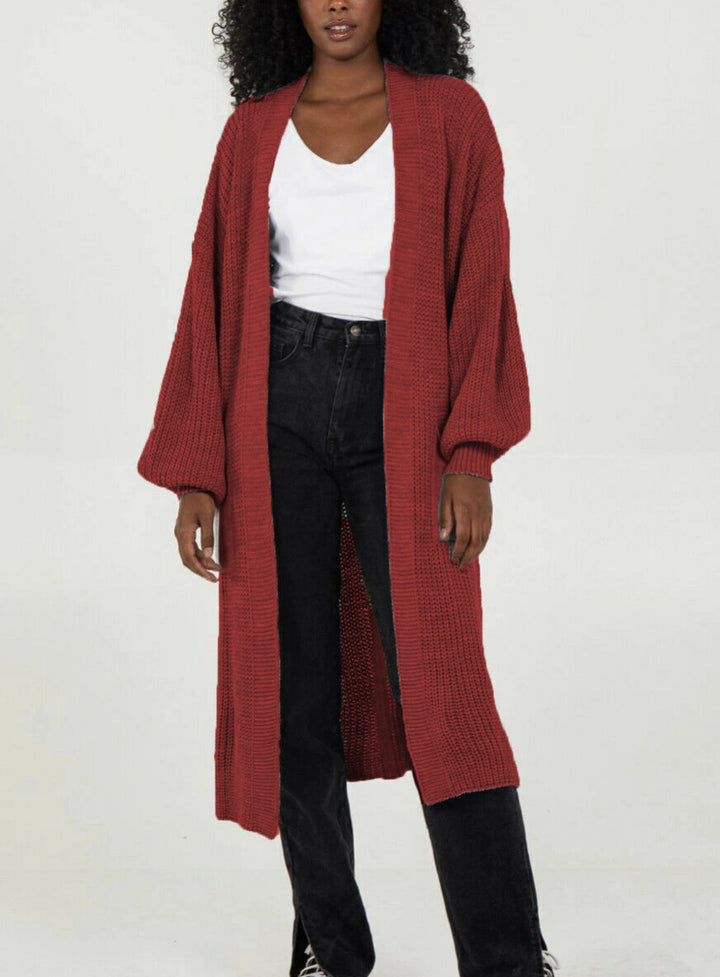 Ladies Long knit cardigan with voluminous sleeves and open cut Lune London