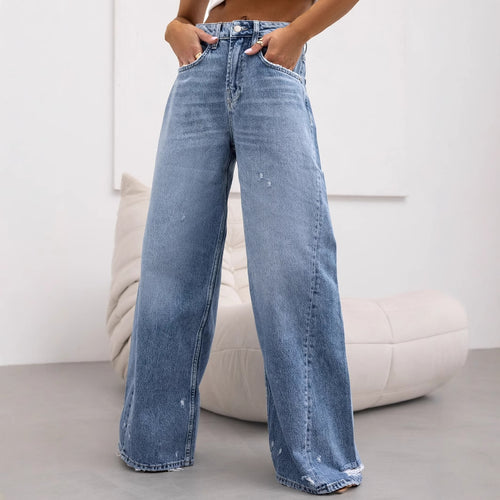 High-waisted wide-leg jeans for women with ripped details Amarae