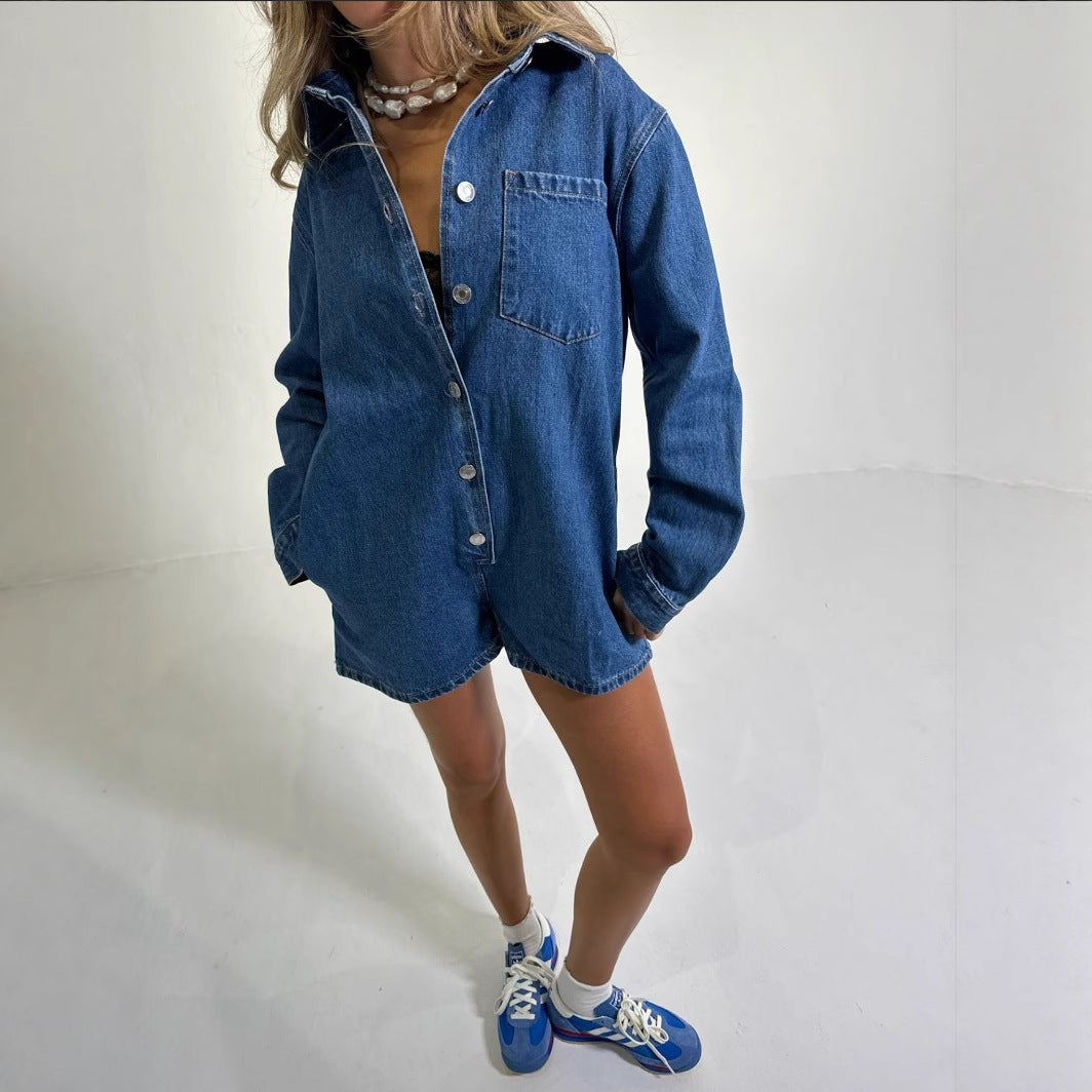 Women's Jeans Overall with Short Sleeves and Practical Pockets Lune London