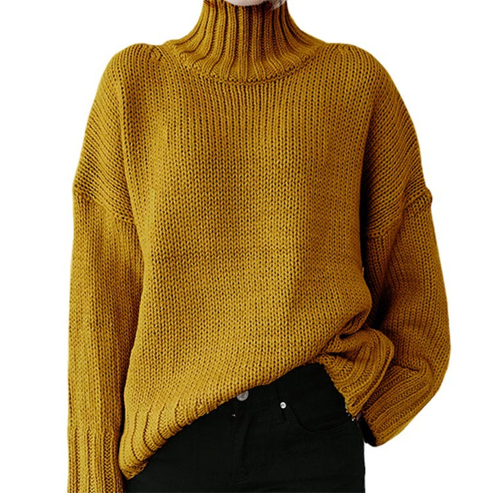 Thick knit women's pullover with high collar and relaxed fit Lune London