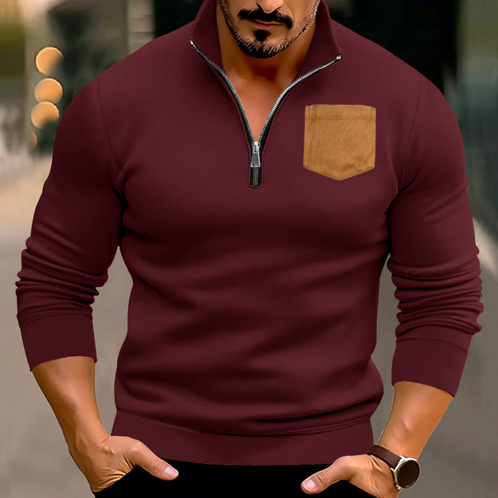 Modern pullover for men with half-zip and contrasting chest pocket Lune London