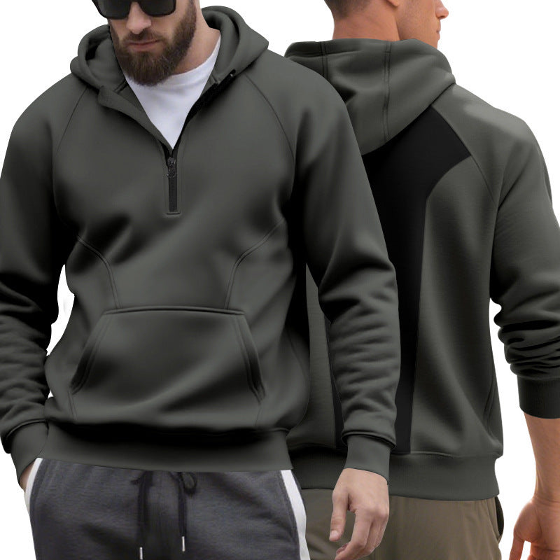 Men's sporty hoodie with short zip opening and kangaroo pocket Lune London