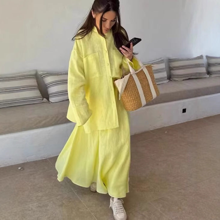 Maxi dress for women with a loose fit and casual shirt collar Lune London