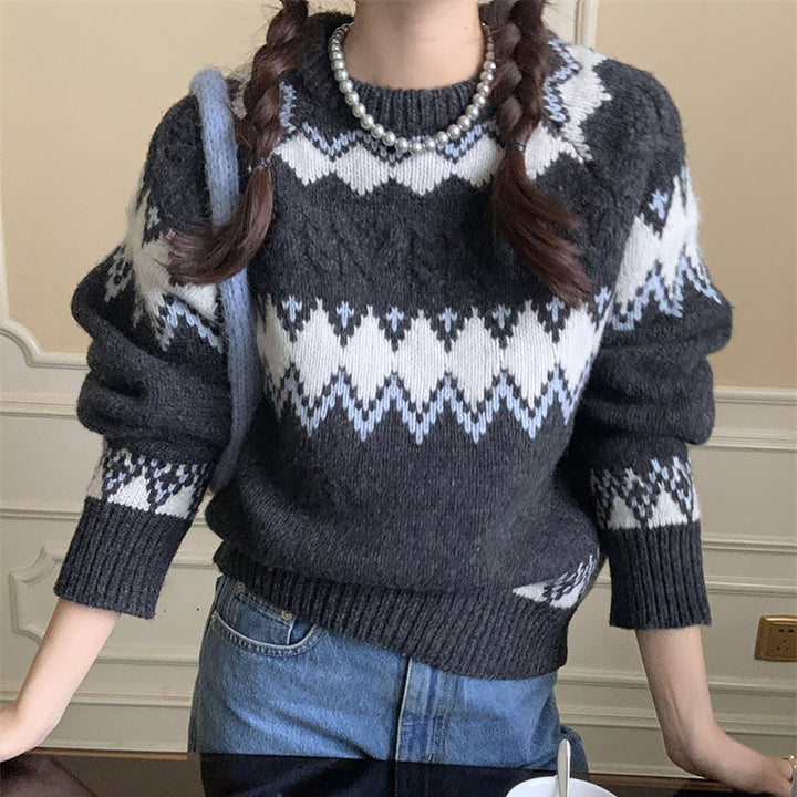 Pull en maille à motifs pour femmes avec col rond et coupe confortable Chic & Stil