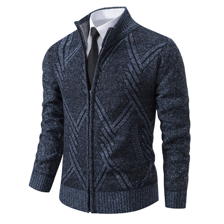 Elegant knitted jacket for men with 3D pattern and high collar Lune London