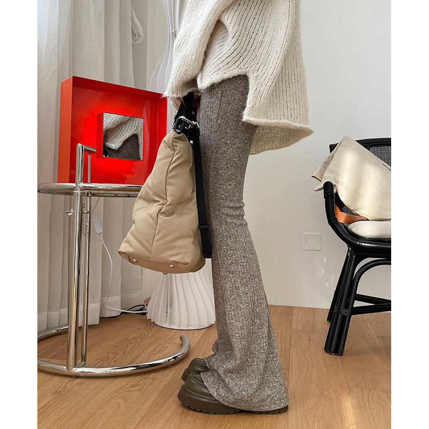 Women Ribbed High-Waist Flared Knit Pants made of soft wool blend Amarae