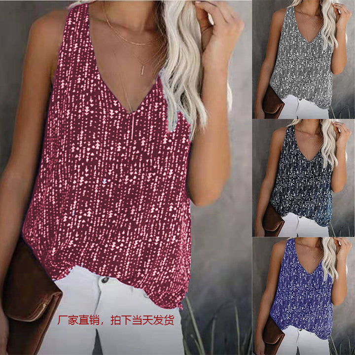 Casual V-neck tank top for women with fine pattern Lune London