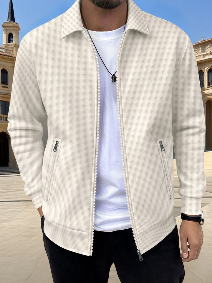 Fashionable casual men's leisure jacket with relaxed fit and practical zippered pockets Lune London