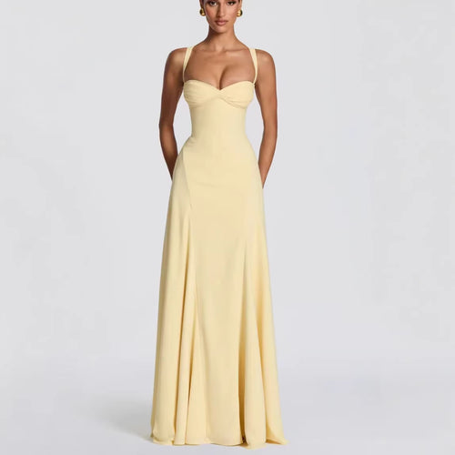 Ladies Elegant Maxi Dress with Heart-Shaped Neckline and Flowing Fabric