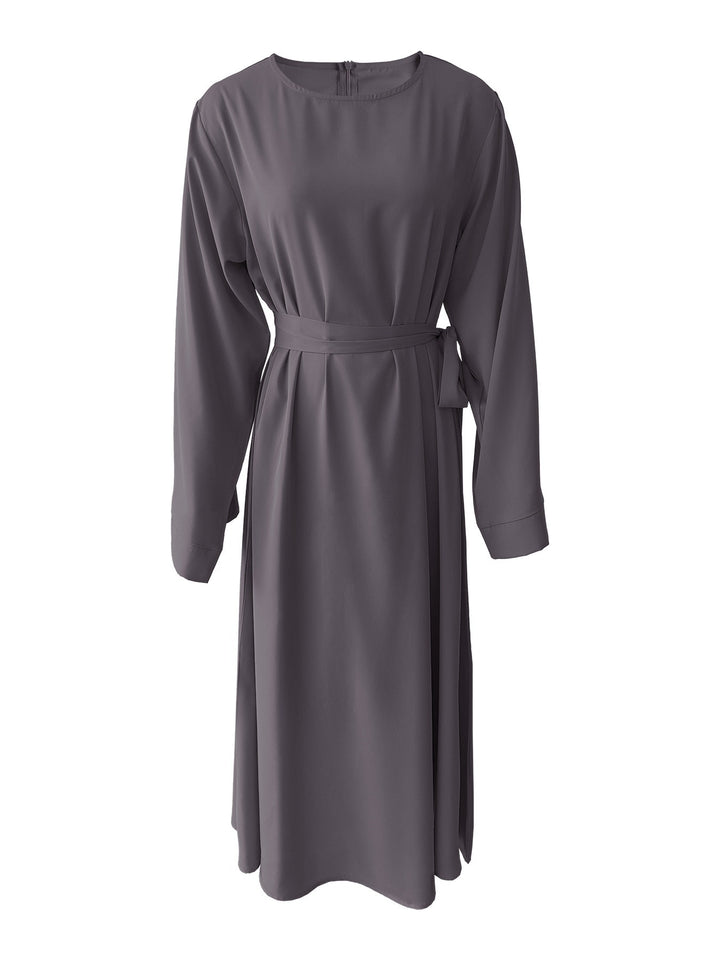 Midi dress for women with an elegant waist belt and long sleeves Lune London