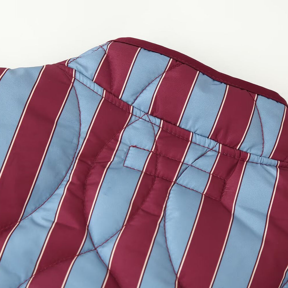 Women Padded Jacket with Stand-up Collar, Striped Quilting and Knot Closures Amarae
