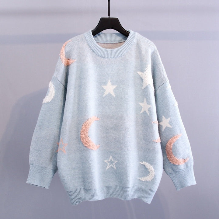 Ladies comfortable sweater with a beautiful star and moon pattern Lune London