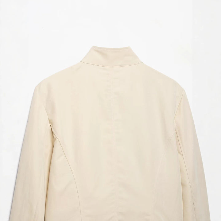 Women's asymmetrical cropped transitional jacket with stand-up collar and tailored fit Amarae