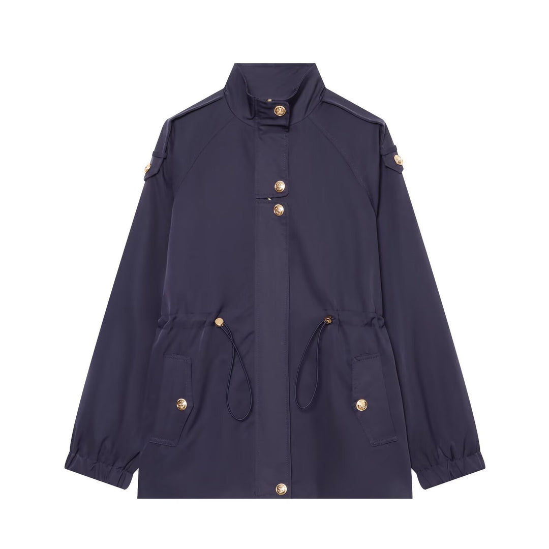 Women's lightweight parka with stand-up collar, drawstring waist, and shoulder patches Amarae