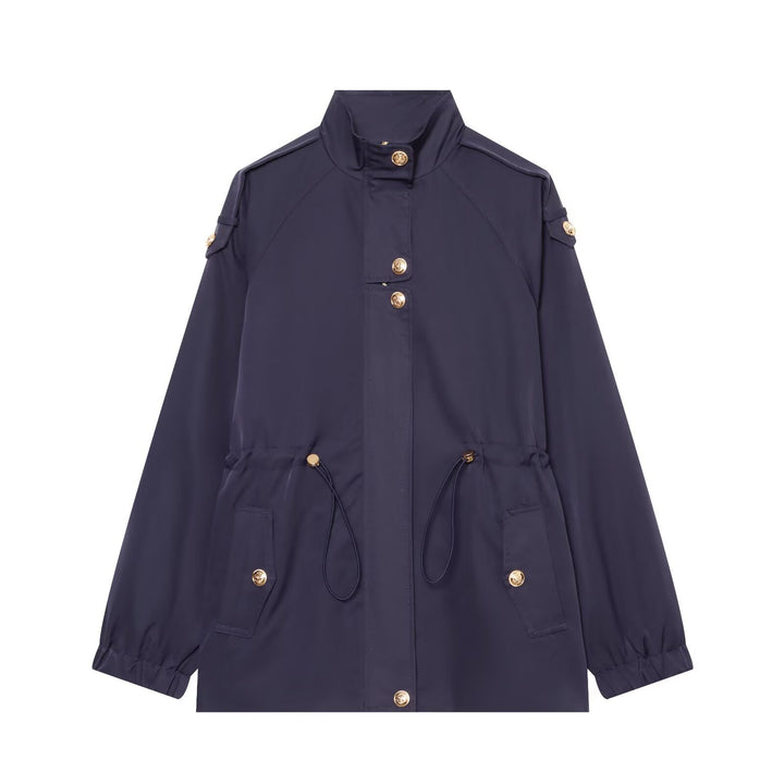 Women's lightweight parka with stand-up collar, drawstring waist, and shoulder patches Amarae