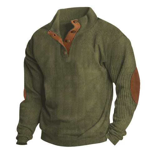 Trendy knitted sweater for men with button placket and leather applications Amarae