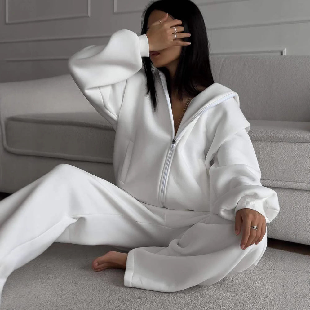 Ladies casual jumpsuit with hood and zipper Lune London