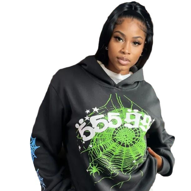 Ladies hoodie with creative spider web design Lune London