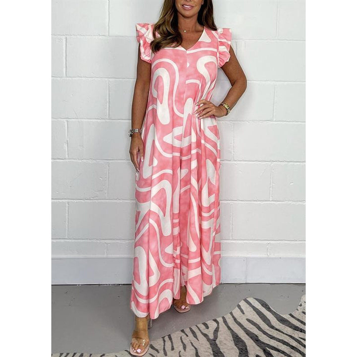 Women's maxi dress with modern graphic pattern and fluid cut Lune London