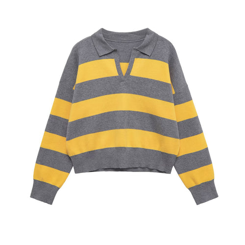 Casual women's sweater with polo collar and striped pattern Amarae