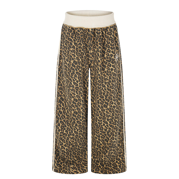 Women's wide palazzo jogging pants with leopard print and elastic ribbed waistband Amarae