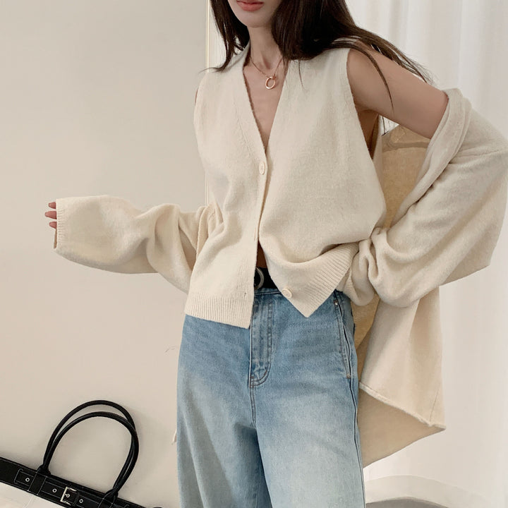 Gilet en tricot décontracté pour femmes avec fermeture à boutons et manches volumineuses Chic & Stil