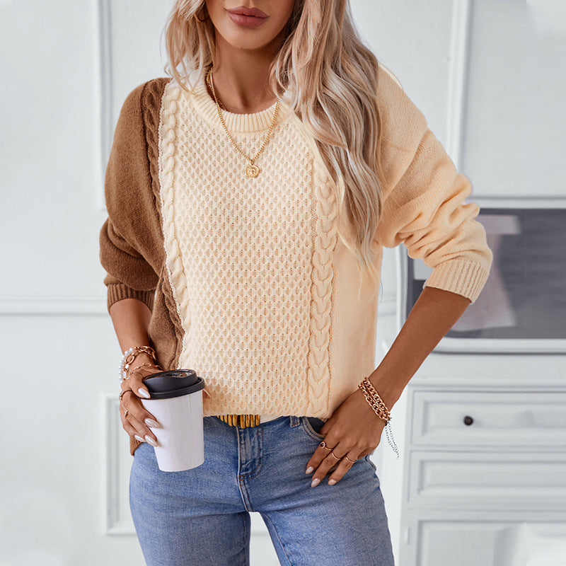 Trendy women's sweater with embossed pattern and innovative color block design Lune London